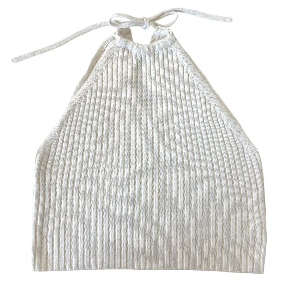 LA Hearts Knit Halter Crop Top Tank High Neck Womens Size Small Off White/Cream